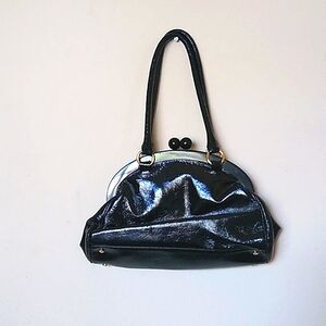 Hobo International Black Patent Shoulder Bag with Kiss Clasp